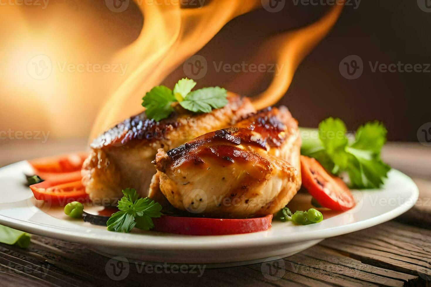 grillé poulet Sein avec des légumes sur une plaque. généré par ai photo