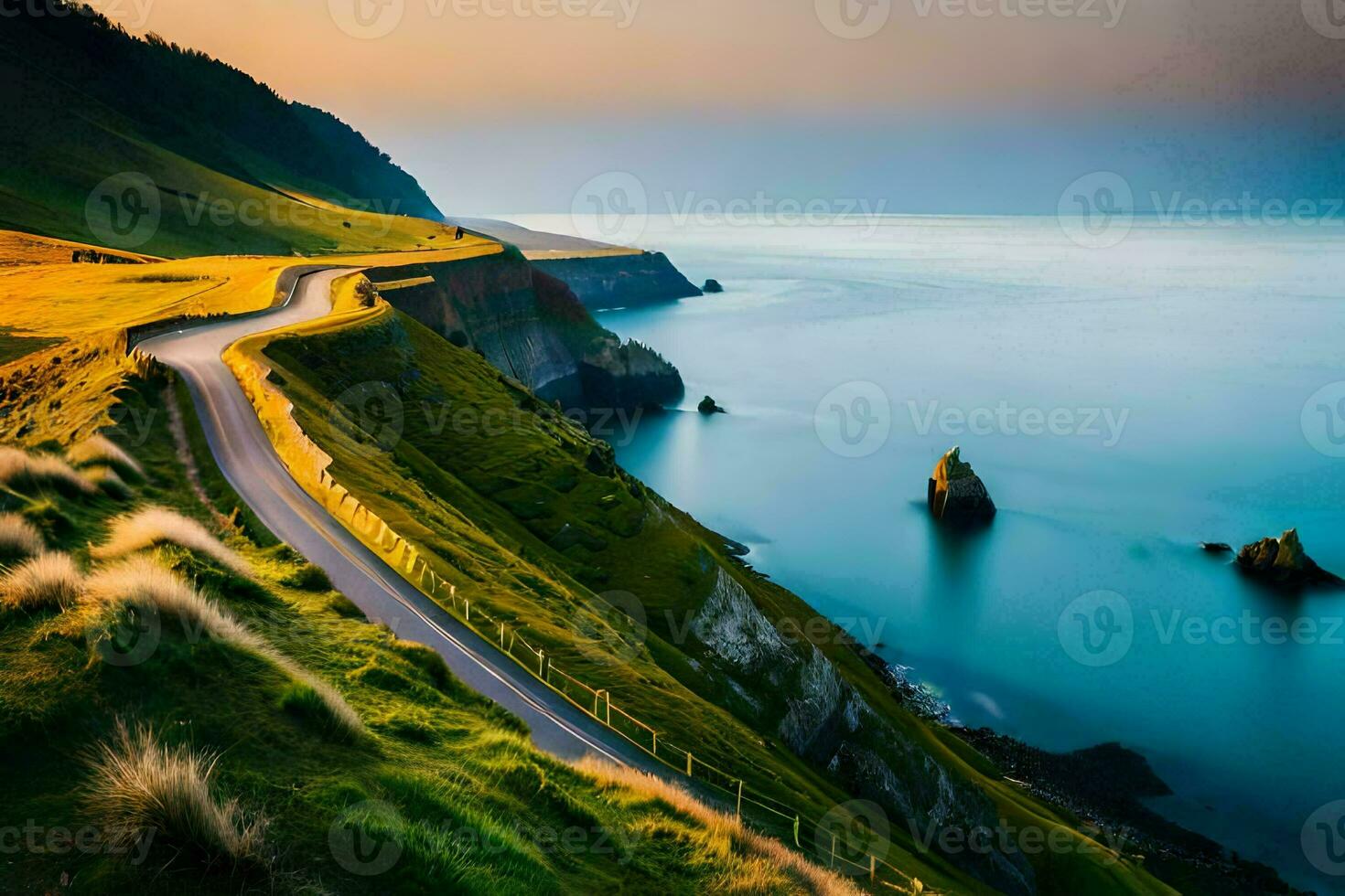 le route à le mer. généré par ai photo