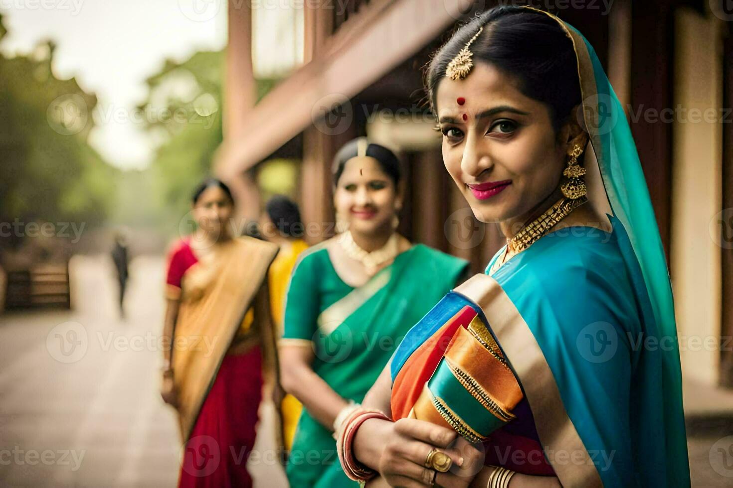 une femme dans traditionnel Indien sari. généré par ai photo