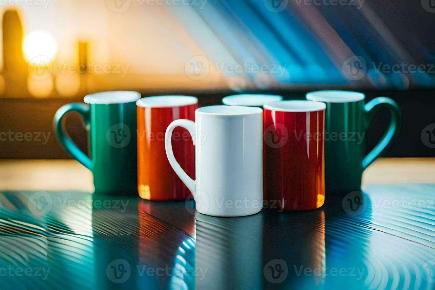 coloré café tasses sur une tableau. généré par ai photo