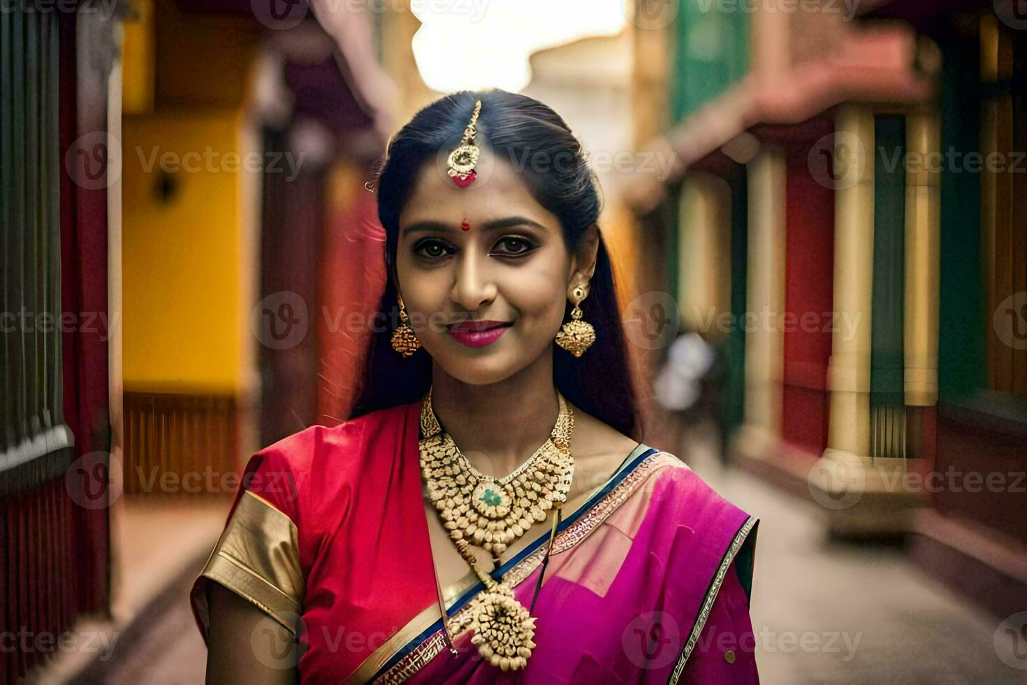 une magnifique Indien femme dans une sari. généré par ai photo