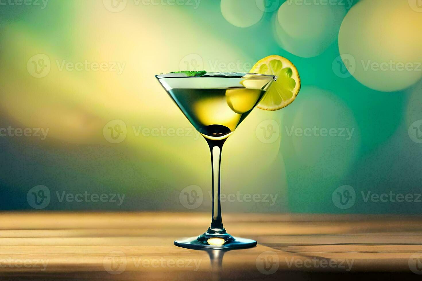 une martini avec une tranche de citron sur Haut. généré par ai photo