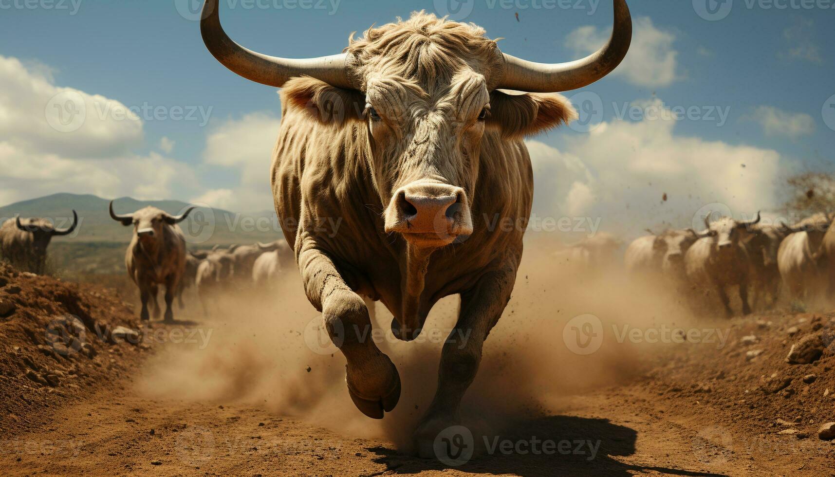 bétail pâturer sur le poussiéreux africain prairie, illustrant rural force généré par ai photo