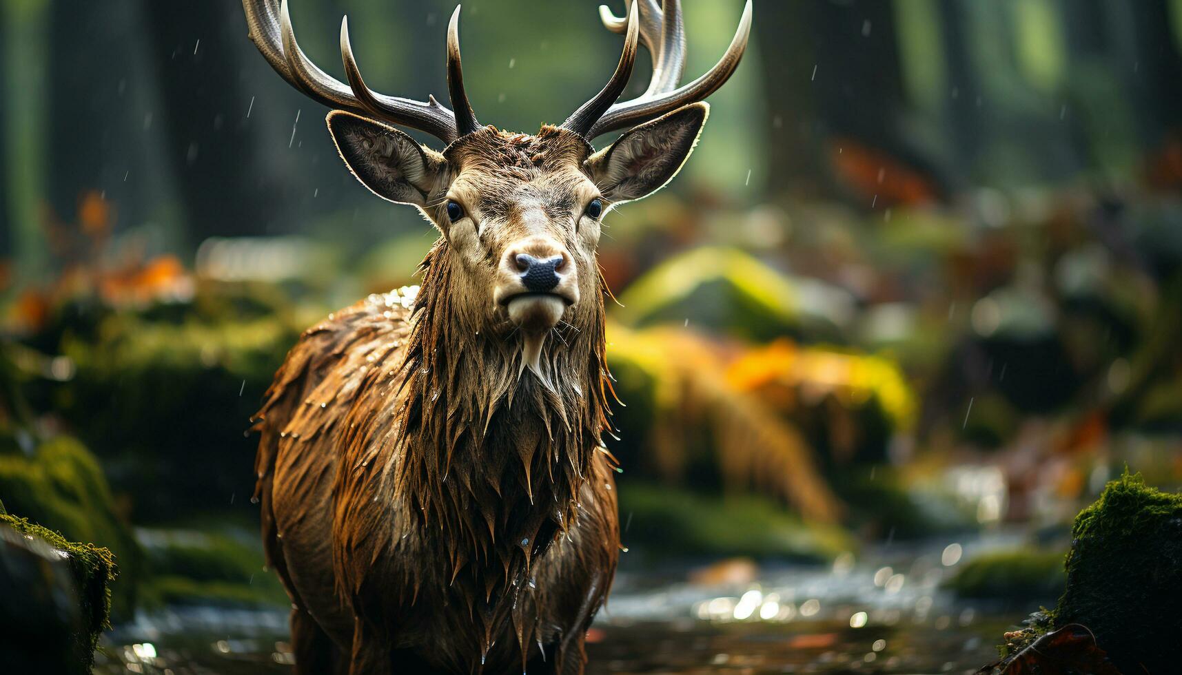 mignonne cerf dans le forêt, à la recherche à caméra, l'automne saison généré par ai photo