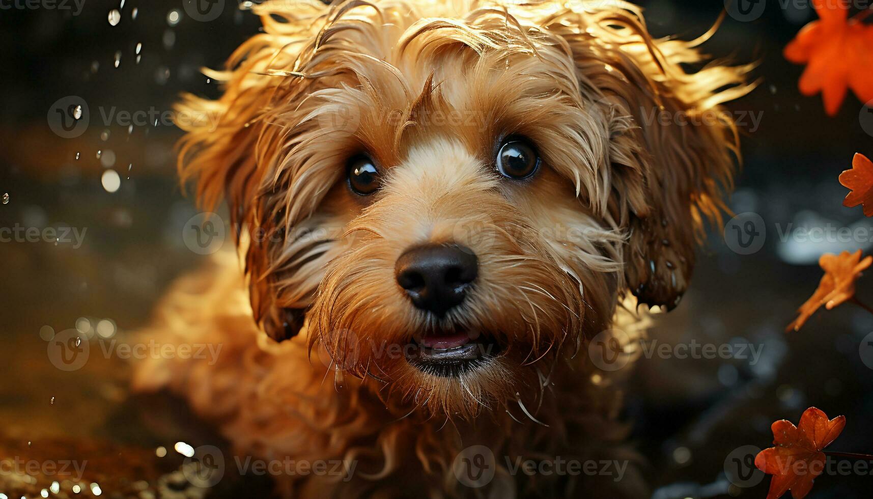 mignonne chiot, humide fourrure, séance, à la recherche à caméra, espiègle la nature généré par ai photo