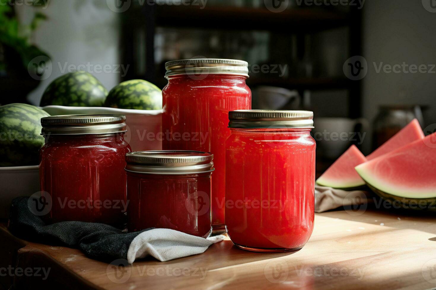 fait maison sucré pastèque Confiture, blanc marbre Contexte copie espace génératif ai contenu, photo