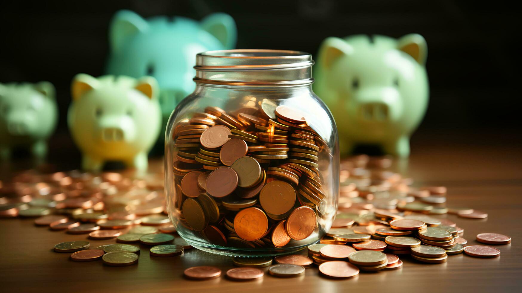 verre pot avec or pièces de monnaie. concept argent financier système investissement et accumulation de richesse dans banques photo