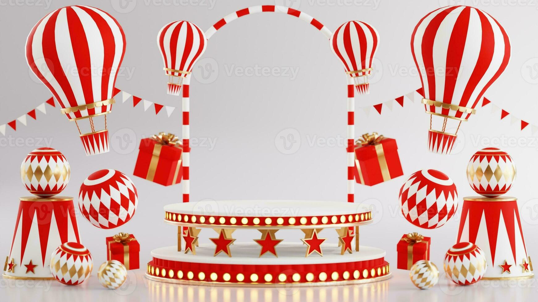 3d le rendu pour amusement parc, cirque, carnaval juste thème podium avec beaucoup monte et magasins cirque tente 3d illustration photo