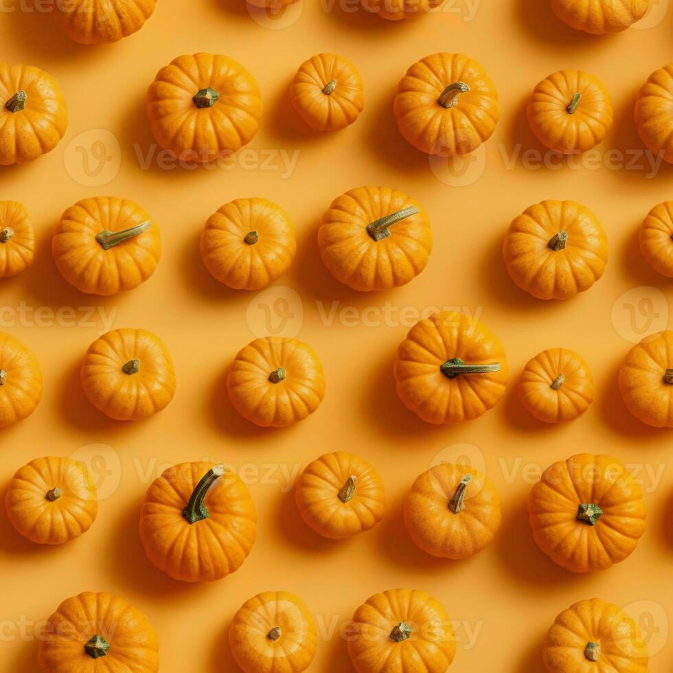 citrouilles arrangé sur Orange dans Haut voir. adapté pour Halloween et embrassement le esprit de le tomber saison. établi avec génératif ai La technologie photo