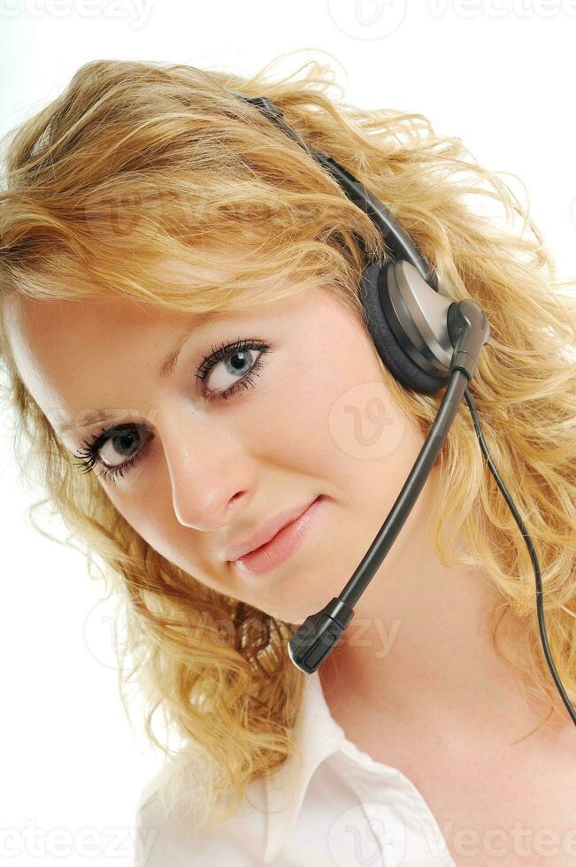 femme blonde d'affaires avec casque photo