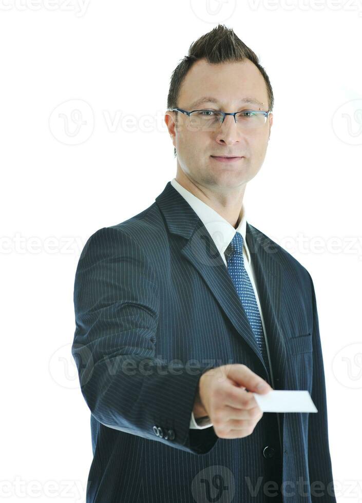 jeune homme d'affaires avec carte de visite vide photo