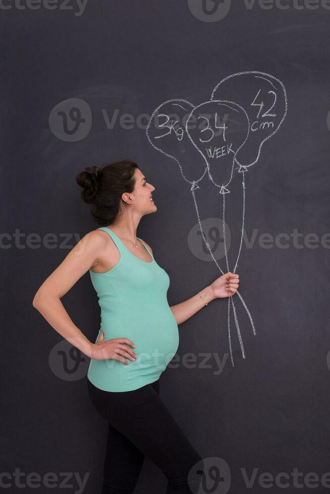 portrait de femme enceinte devant un tableau noir photo