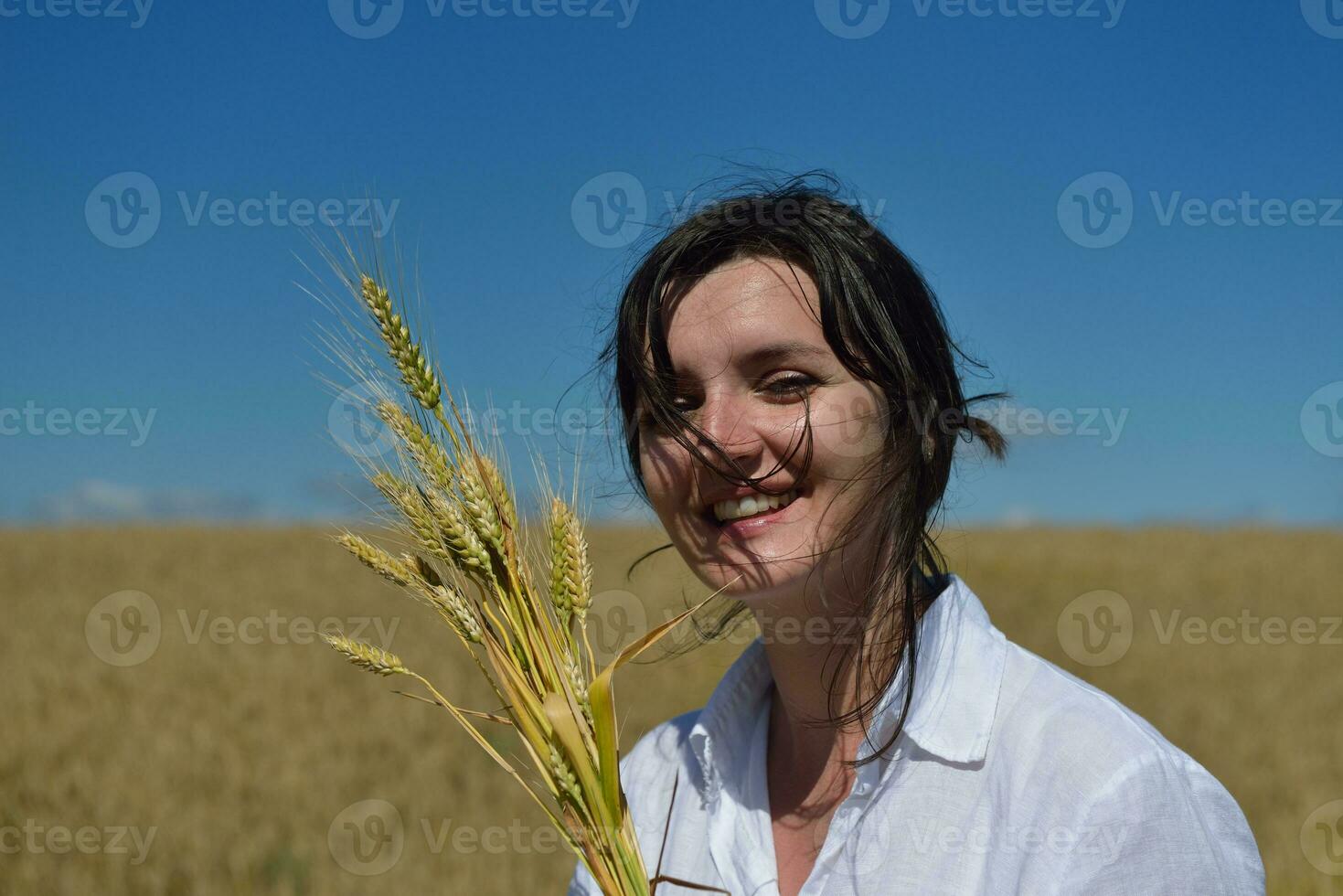 jeune femme dans un champ de blé en été photo