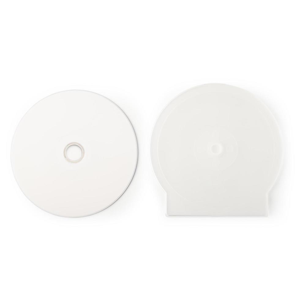 cd blanc réaliste avec modèle de couverture de boîte isolé sur blanc photo