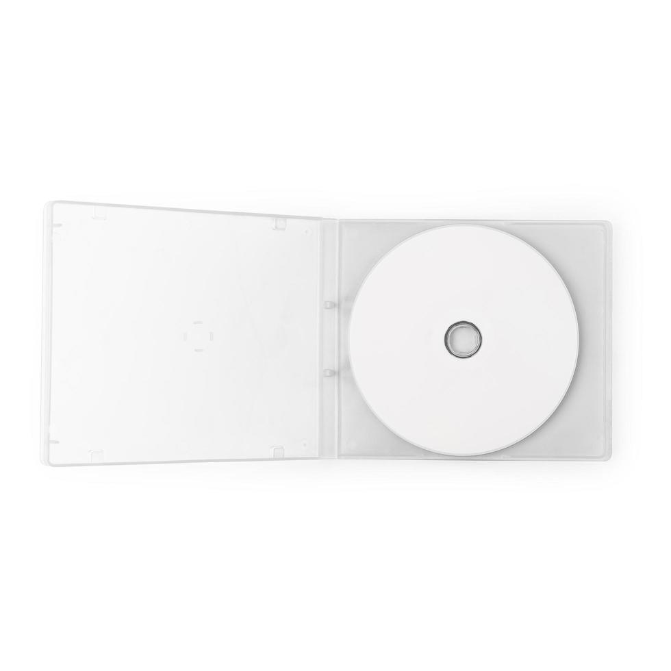 cd blanc réaliste avec modèle de couverture de boîte isolé sur blanc photo