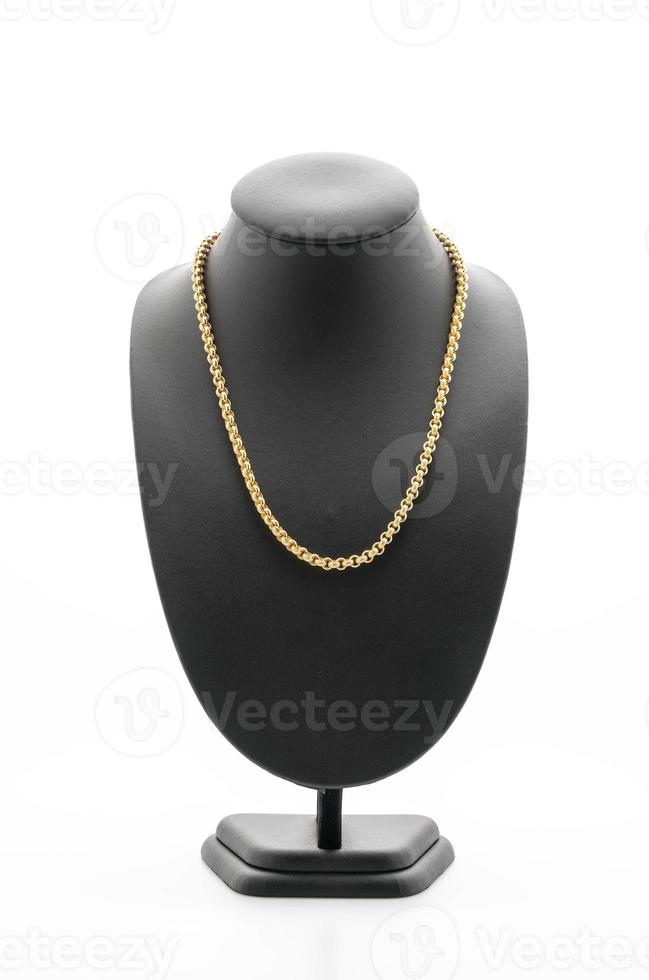 beau et collier de luxe avec collier de support de bijoux sur fond blanc photo