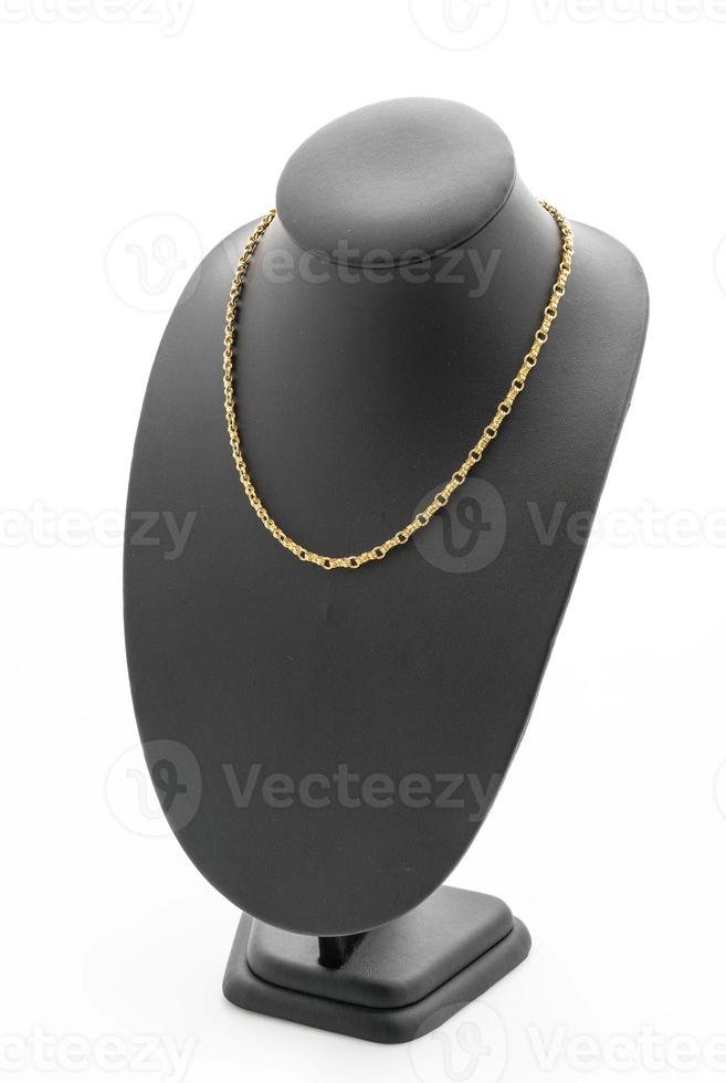 beau et collier de luxe avec collier de support de bijoux sur fond blanc photo