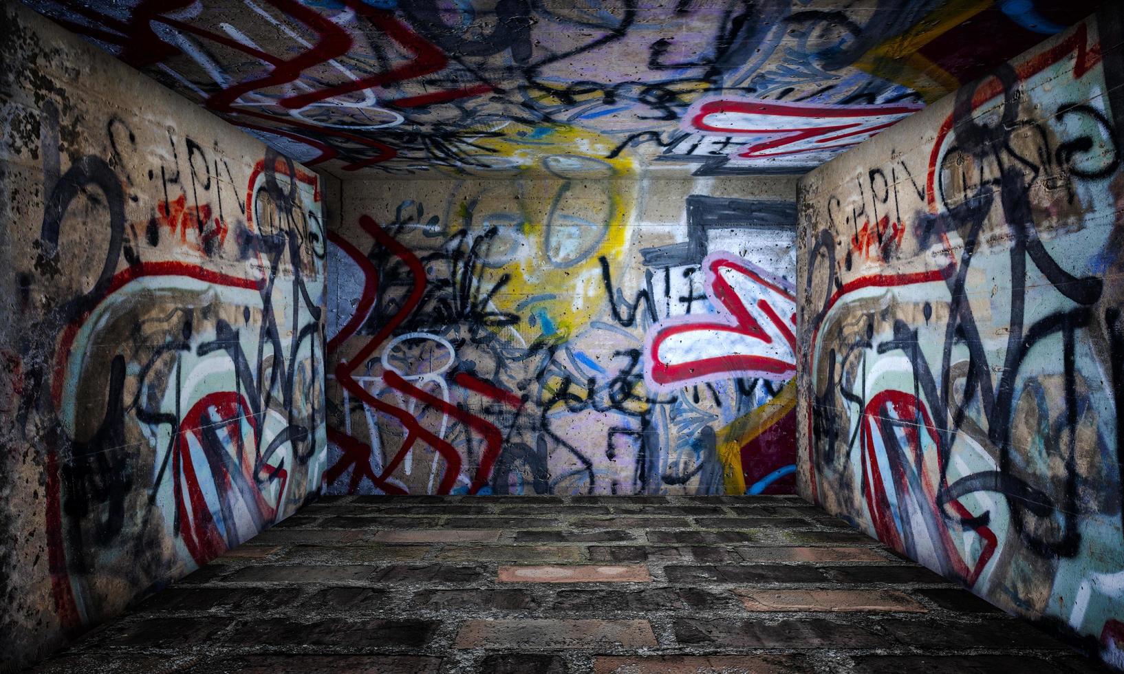 scène d'intérieur de salle de mur de graffiti photo