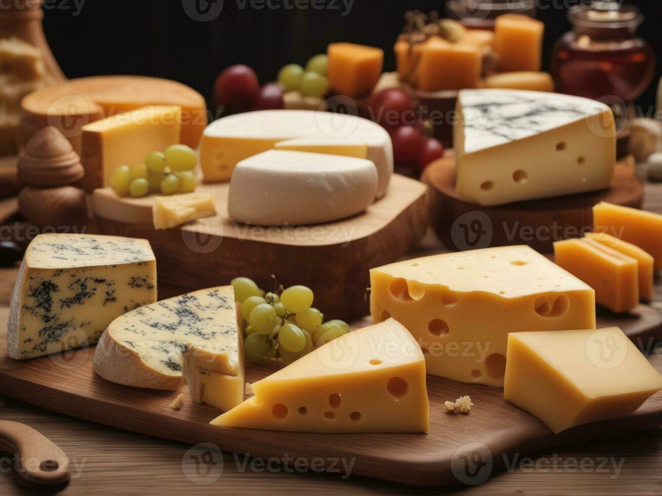 divers les types de fromage sur rustique en bois table ai généré photo