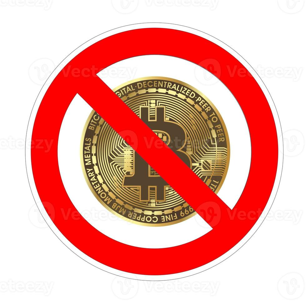 non bitcoin crypto devise interdit signe, rouge interdiction symbole photo