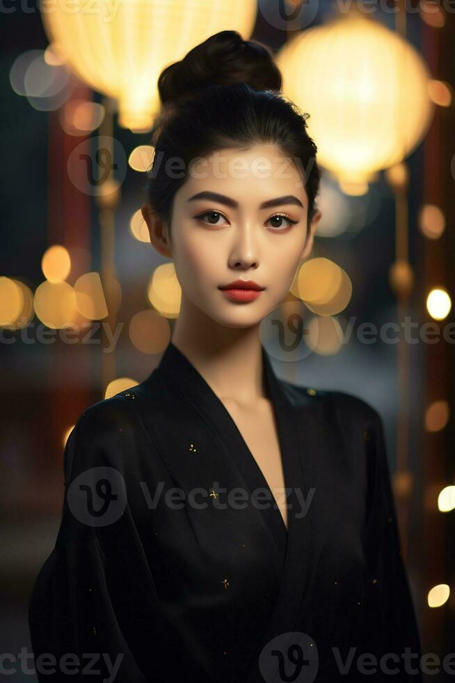 magnifique Japonais Jeune femmes délicat visage ai génératif photo