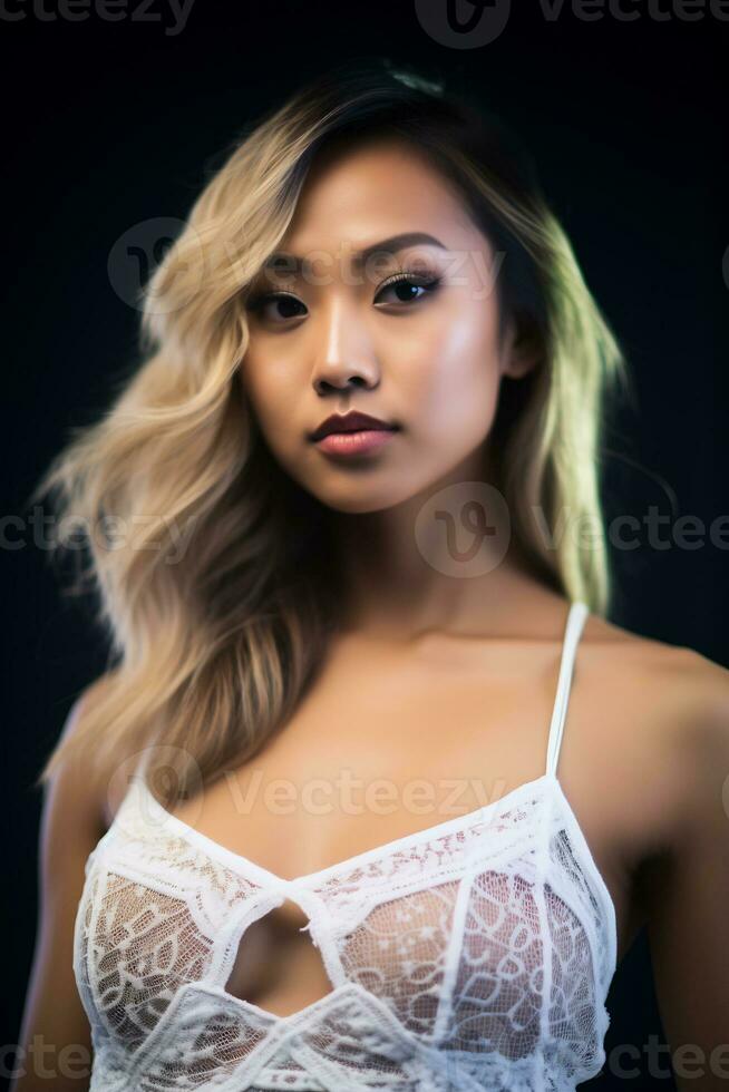 magnifique asiatique Jeune femmes délicat visage ai génératif photo