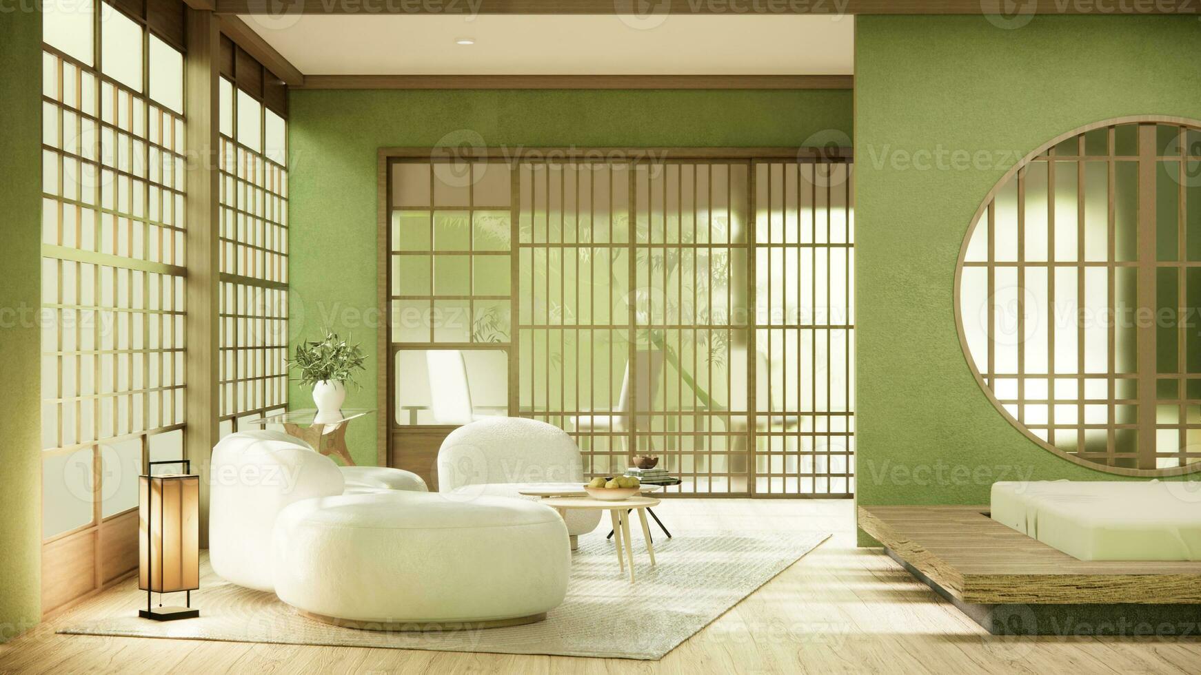 vert moderne pièce intérieur wabisabi style et canapé et décoration Japonais.  31144190 Photo de stock chez Vecteezy