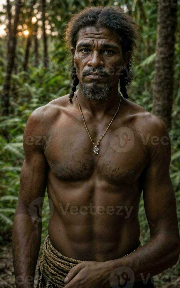 photo de sauvage barbare tribal dans le jungle , génératif ai