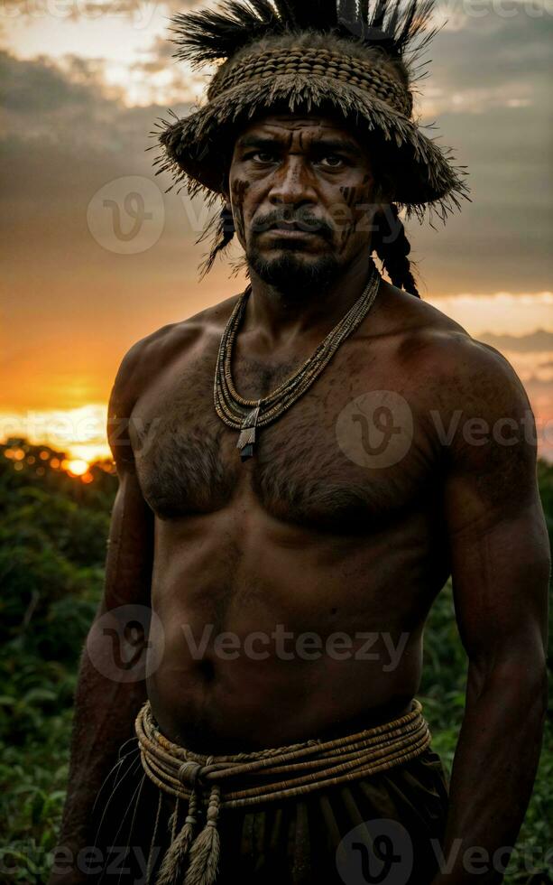 photo de sauvage barbare tribal dans le jungle , génératif ai