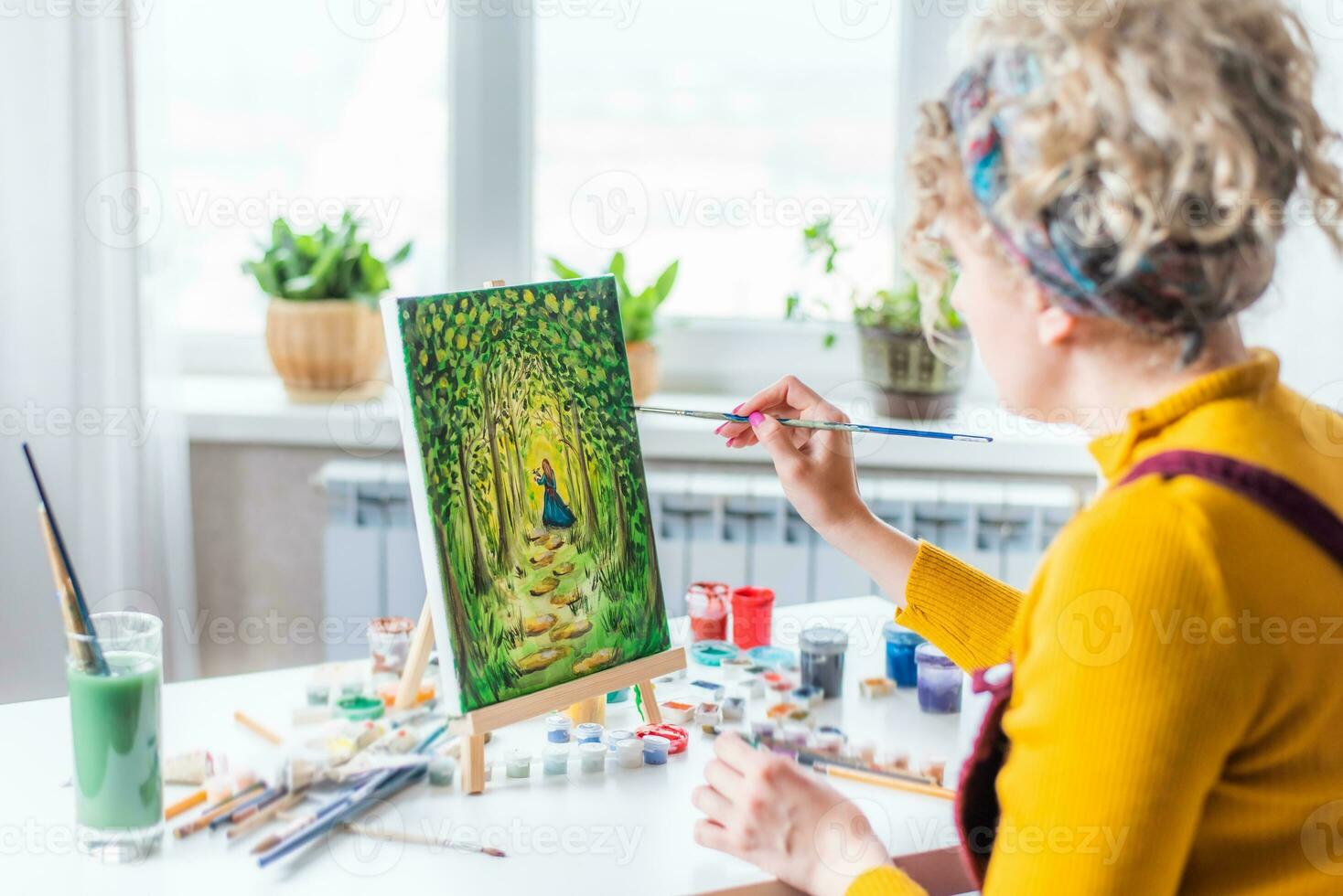 magnifique fille artiste des peintures sur Toile à Accueil photo