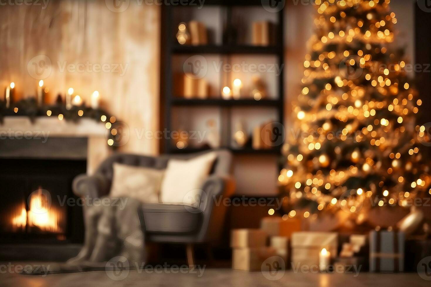 flou vue de élégant Noël pièce intérieur. génératif ai. photo