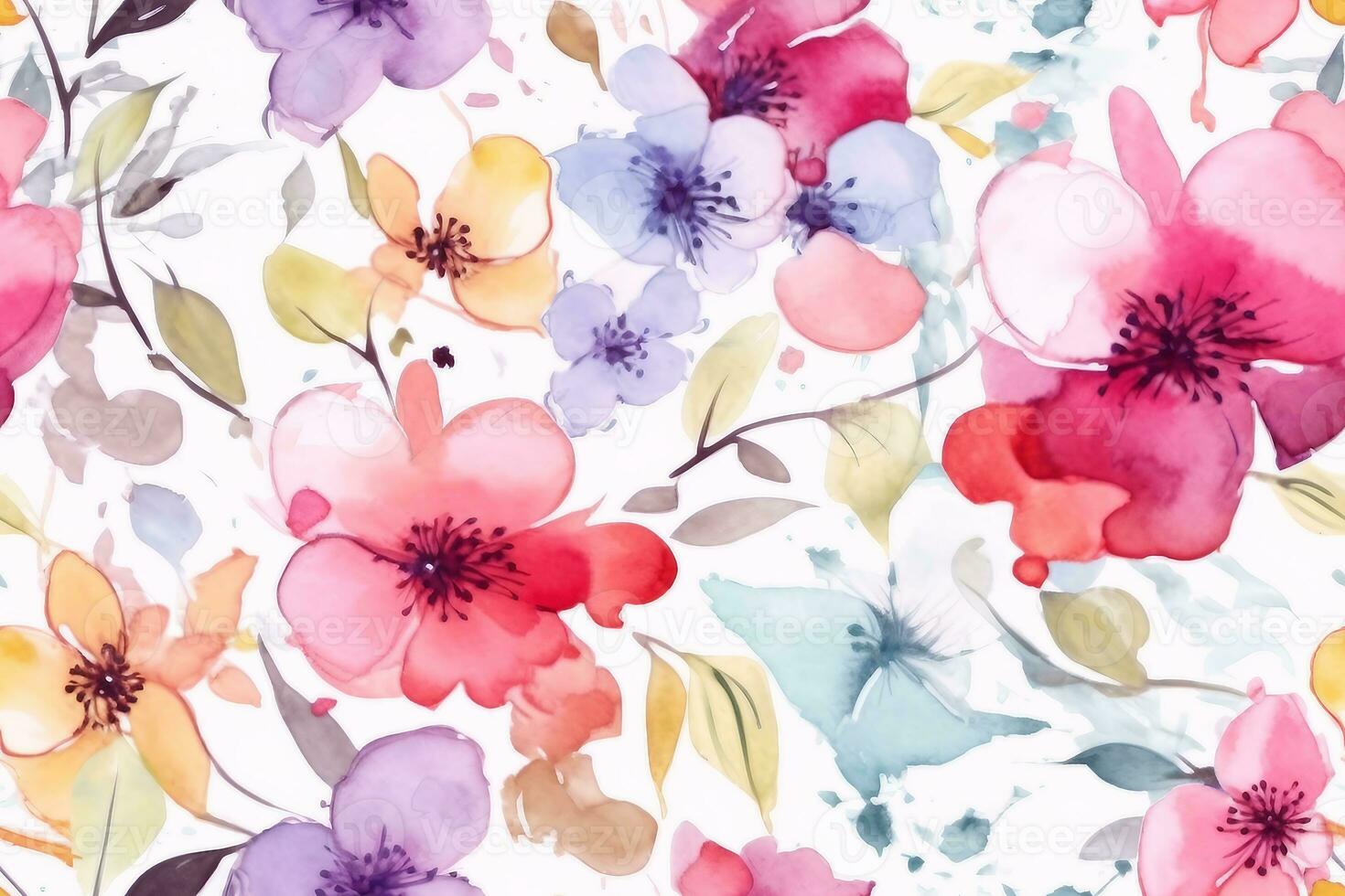 aquarelle La peinture coloré éclaboussures sur une blanc floral Contexte fleur feuille. génératif ai. photo