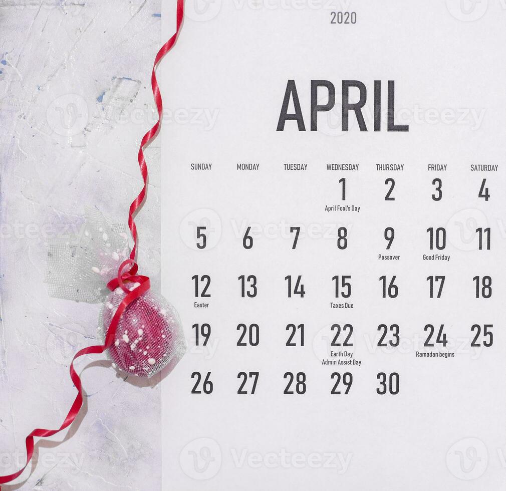 avril 2020 mensuel calendrier photo