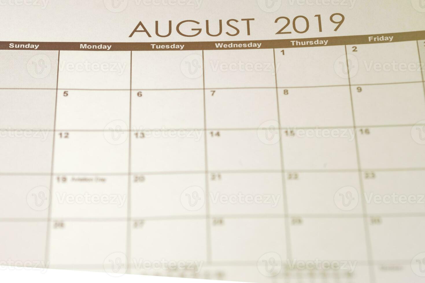 Facile août 2019 calendrier. la semaine départs de dimanche. photo