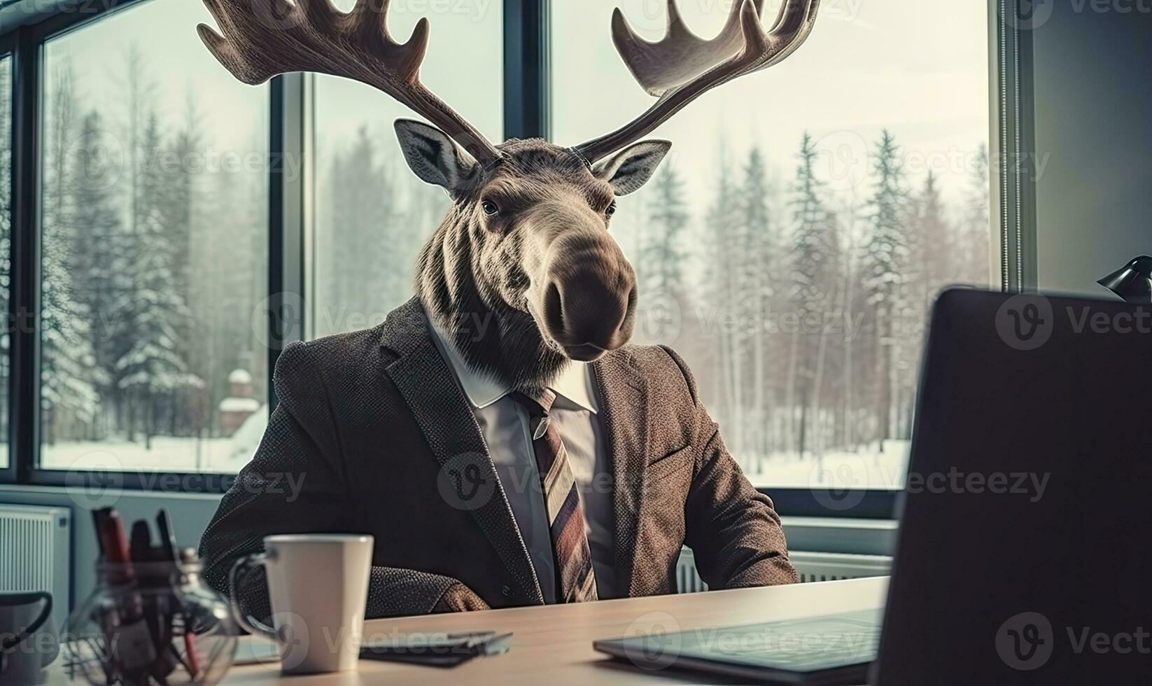 dans une vibrant bureau, une homme dans une élan costume travaux en toute confiance. établi par ai photo