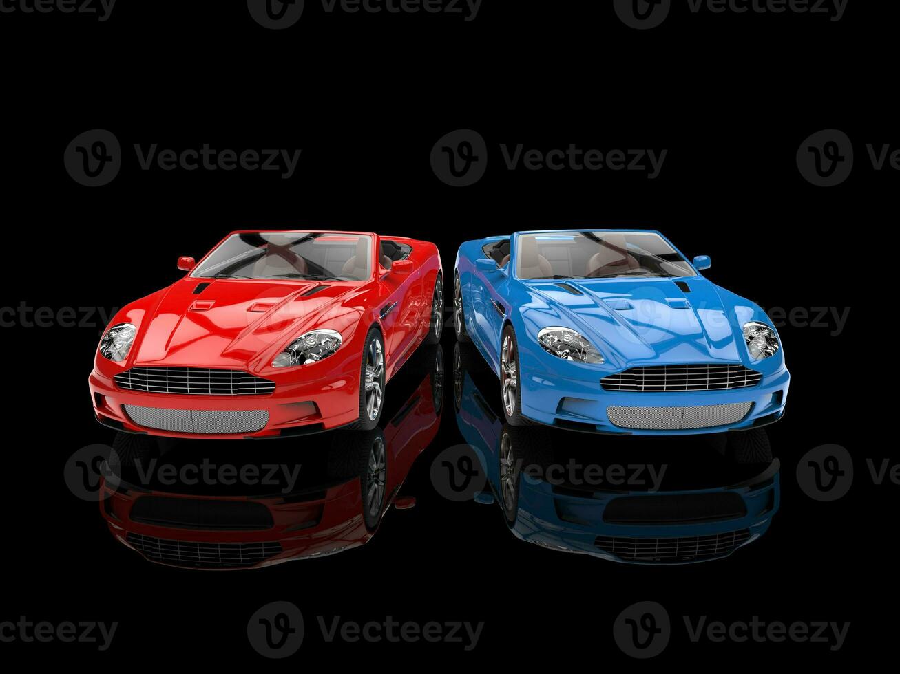 rouge et bleu moderne convertible des sports voitures - sur réfléchissant Contexte photo