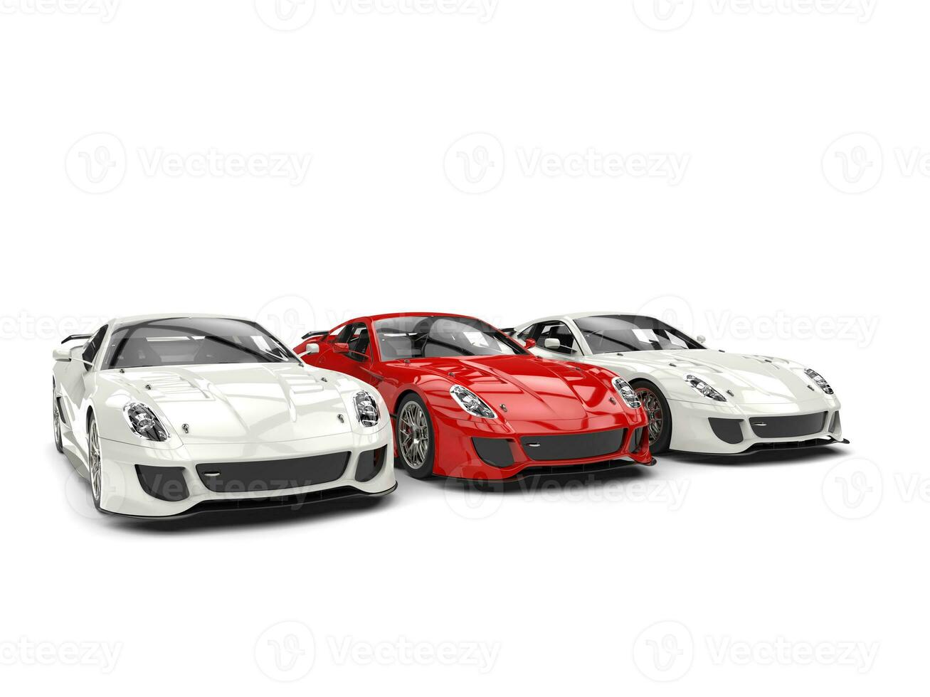 sublime rouge sport voiture dans le milieu de deux blanc voitures - beauté coup photo