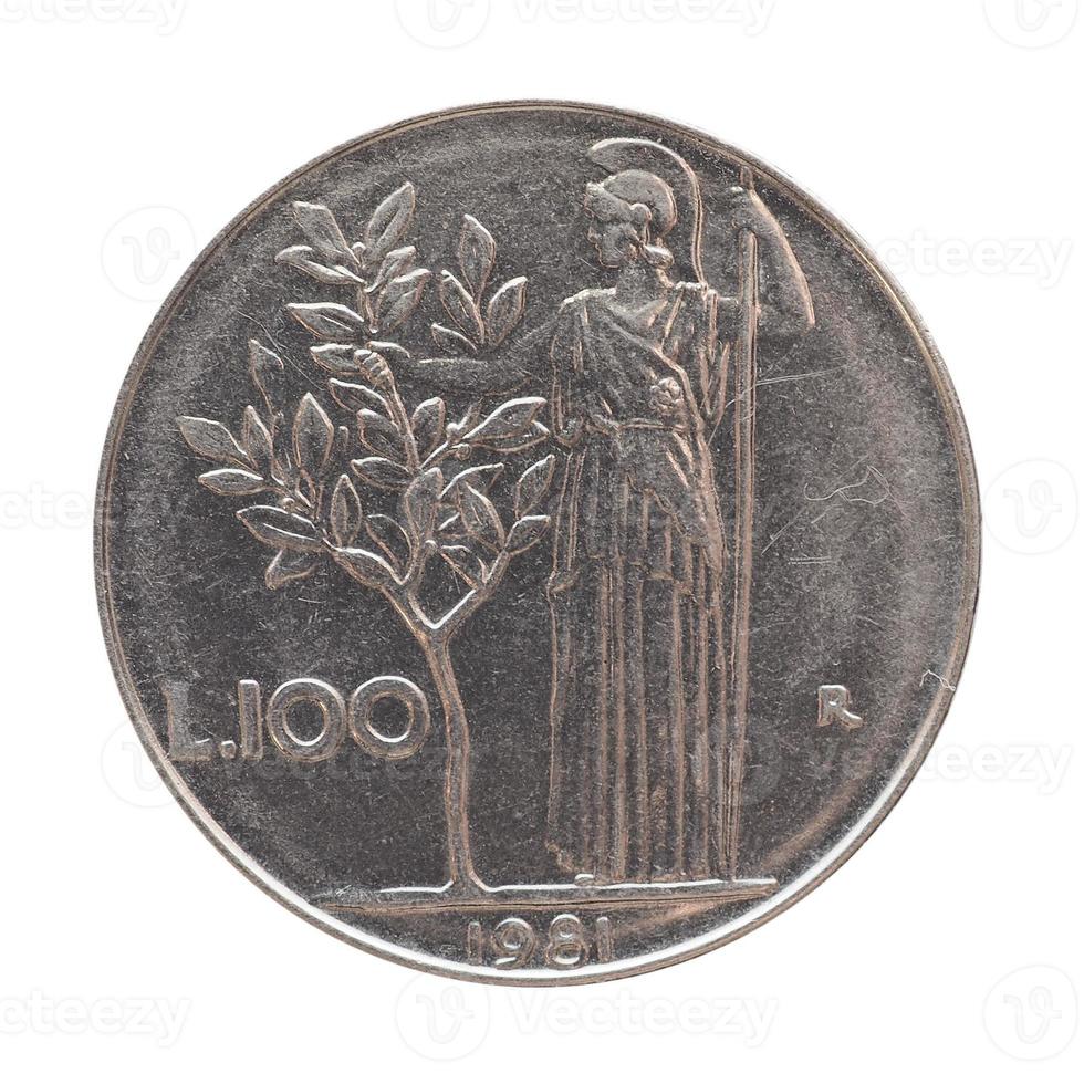 Pièce de monnaie en lire italienne isolated over white photo