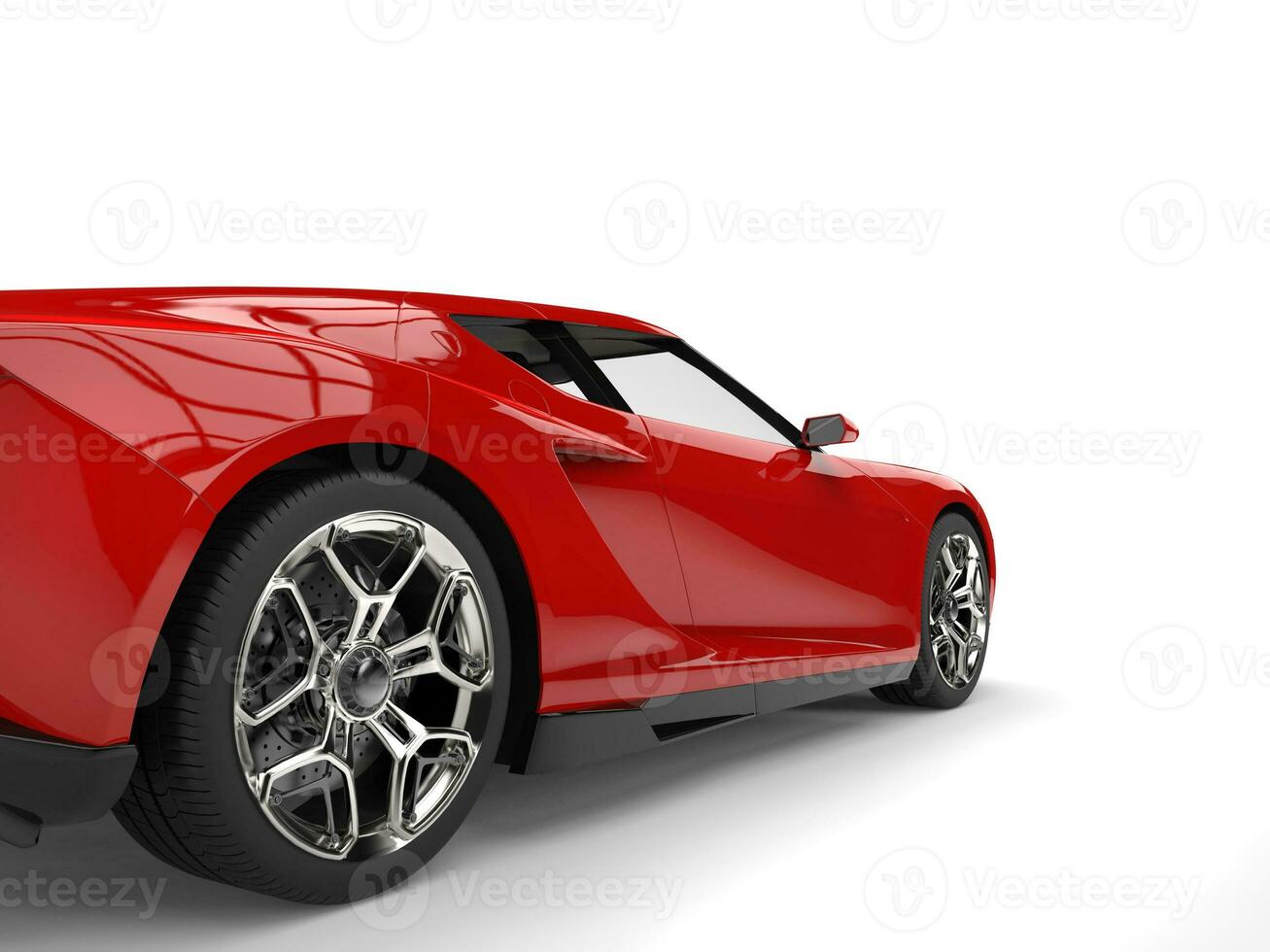 rouge des sports voiture - arrière roue fermer coup - 3d illustration photo