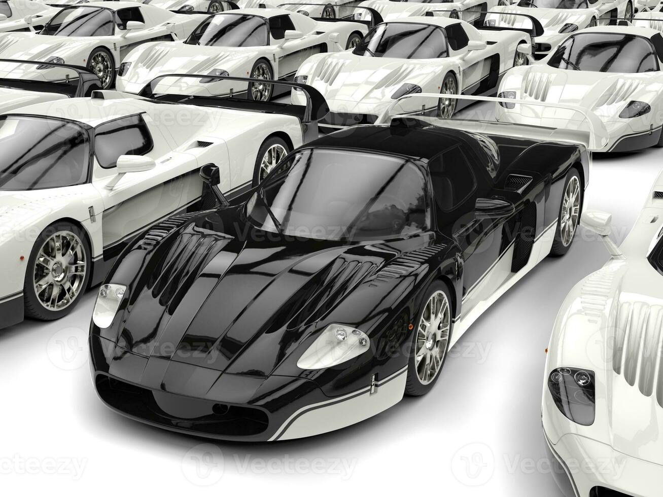 noir concept super voiture dans une foule de blanc voitures photo