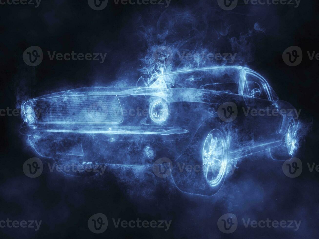 impressionnant ancien muscle voiture - bleu fumée effet illustration photo