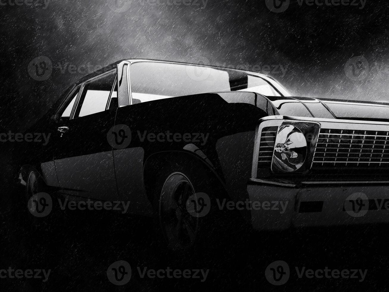 vieux école ancien muscle voiture dans le pluie - noir style photo