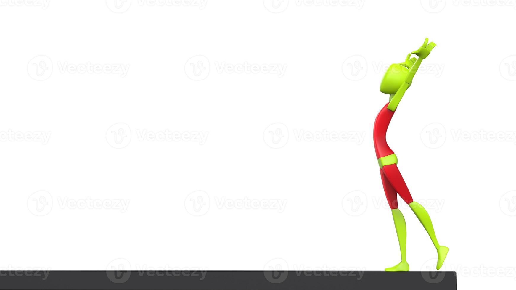 gymnaste - rouge et vert tenue - équilibre faisceau - côté coup - 3d illustration photo