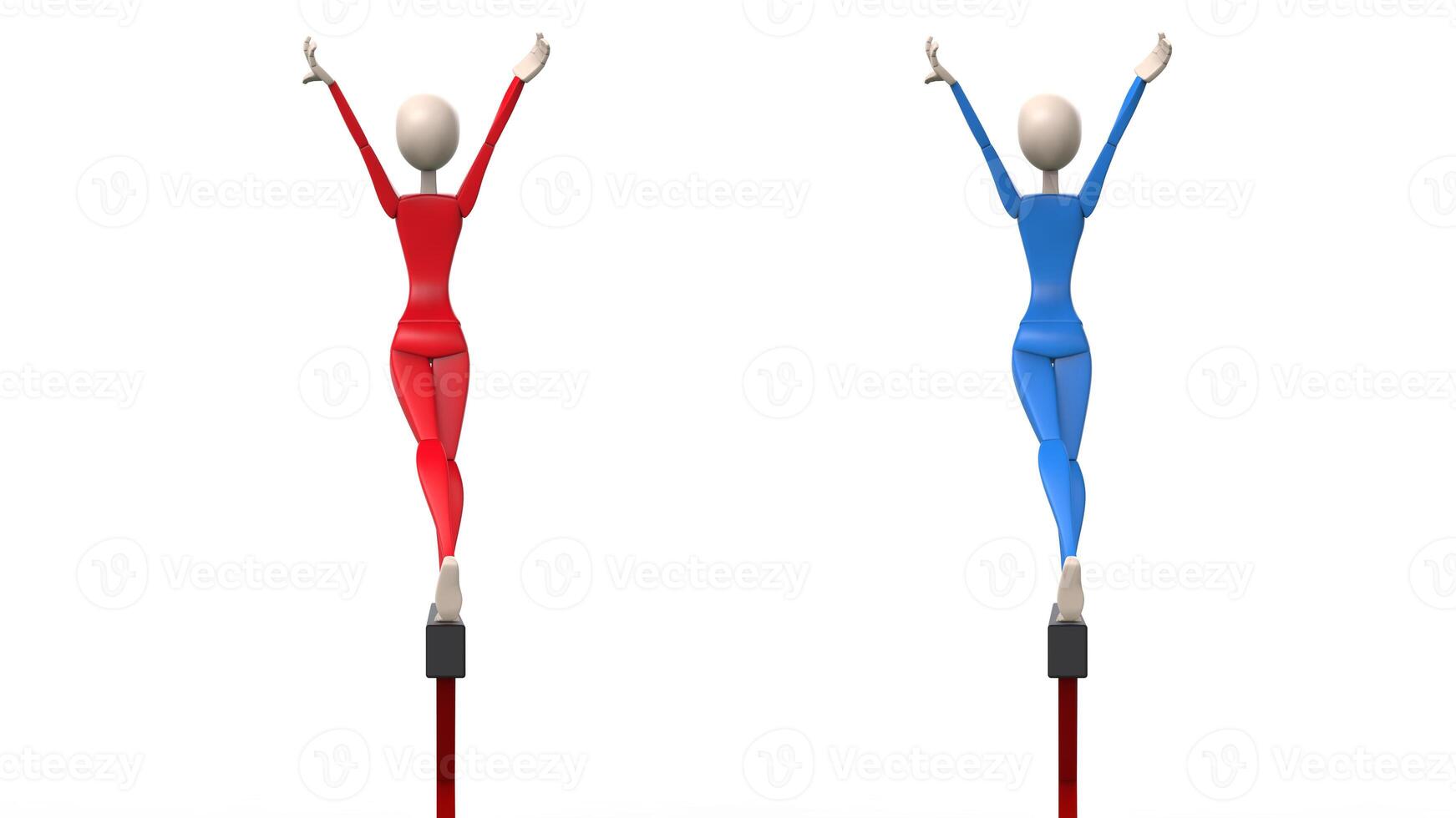 gymnastes dans saluer position - rouge et bleu tenues - 3d illustration photo