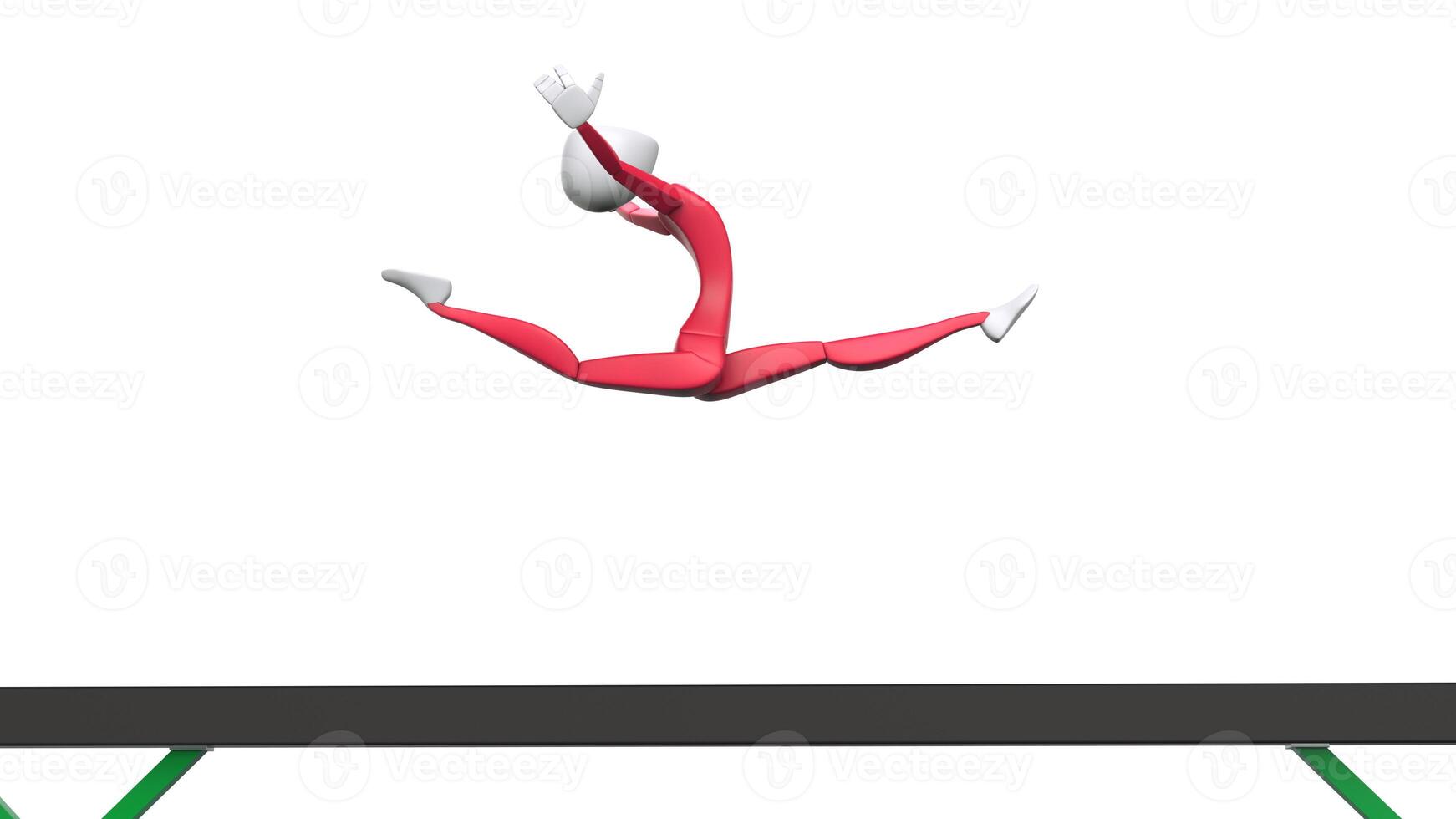 gymnaste fille - Divisé saut - équilibre faisceau - rouge tenue - 3d illustration photo