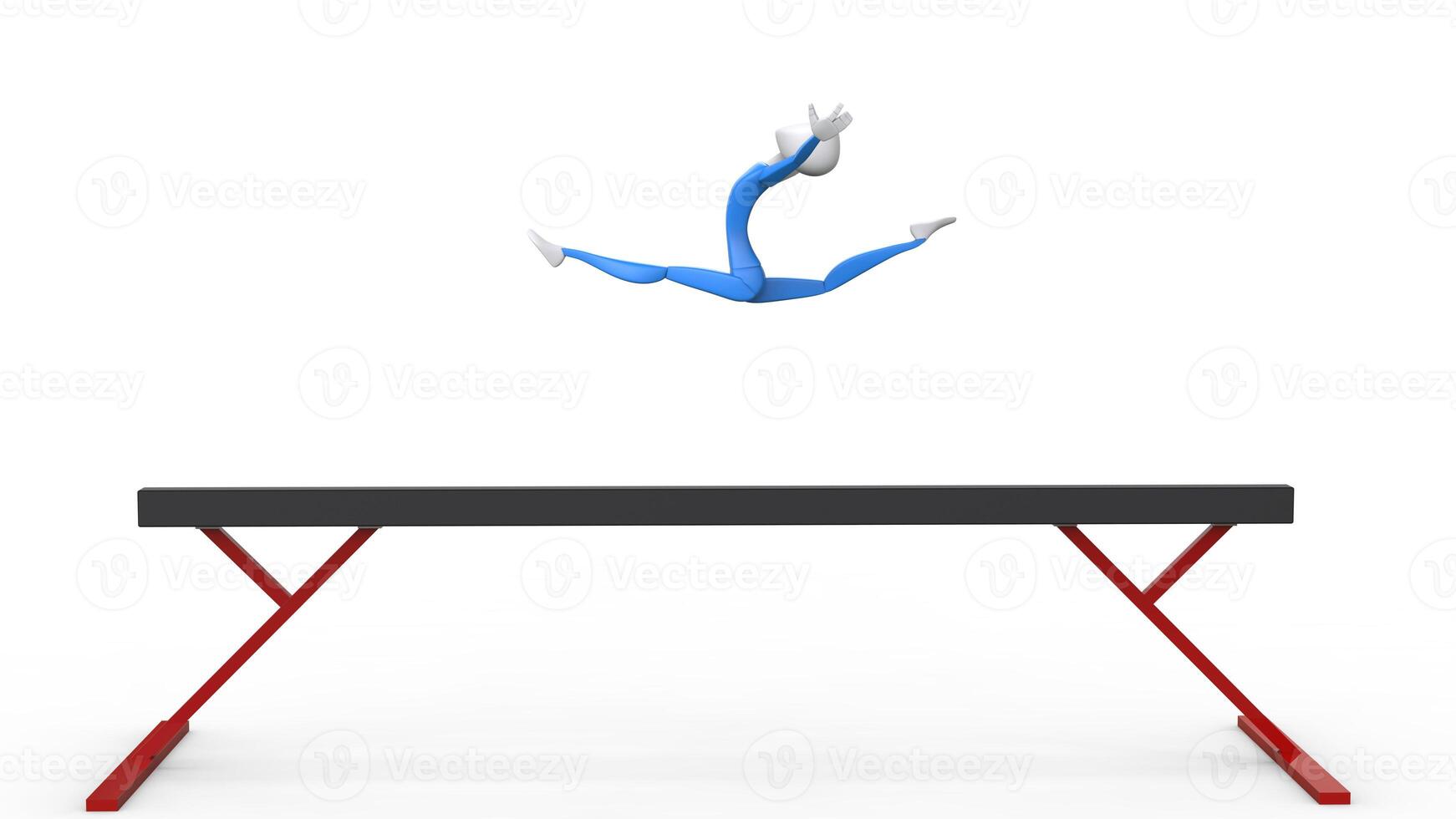 Divisé sauter sur une blanc faisceau - fille gymnaste - 3d illustration photo