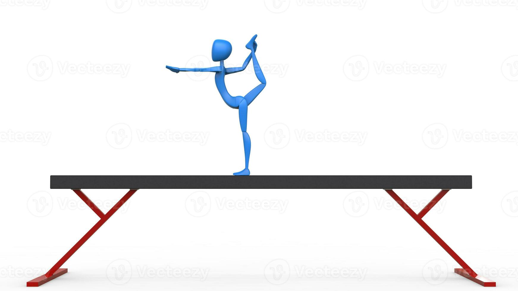 olympique gymnaste performant compliqué élément sur équilibre faisceau - 3d illustration photo