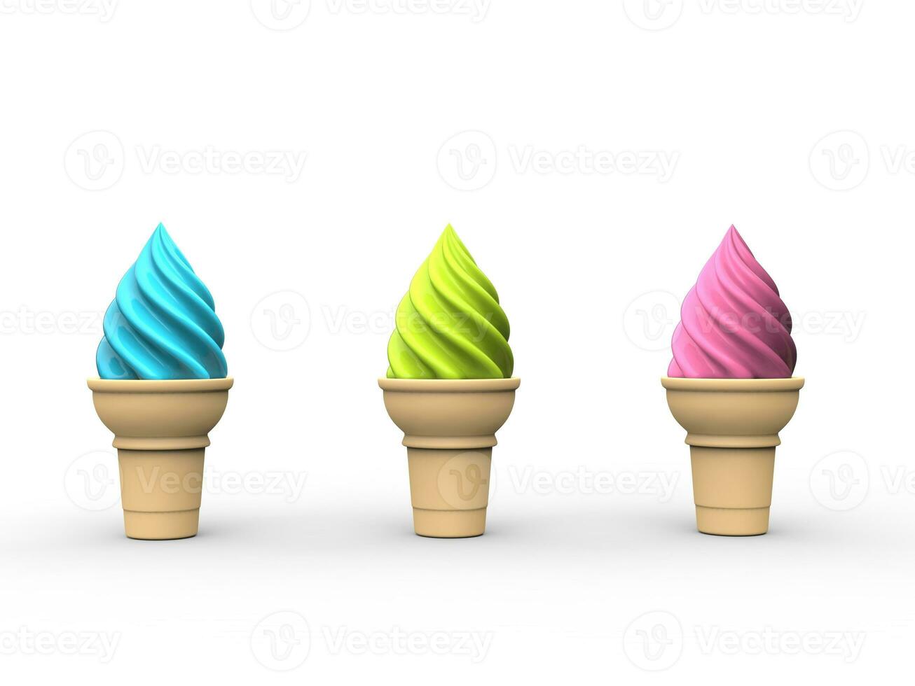 bleu, vert et rose la glace crème dans petit cônes photo