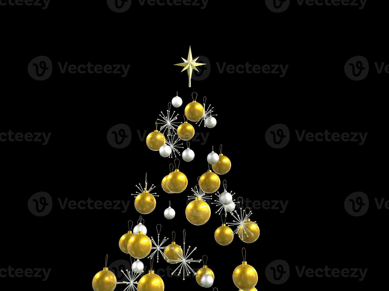 Haut or et argent Noël décorations isolé sur noir photo