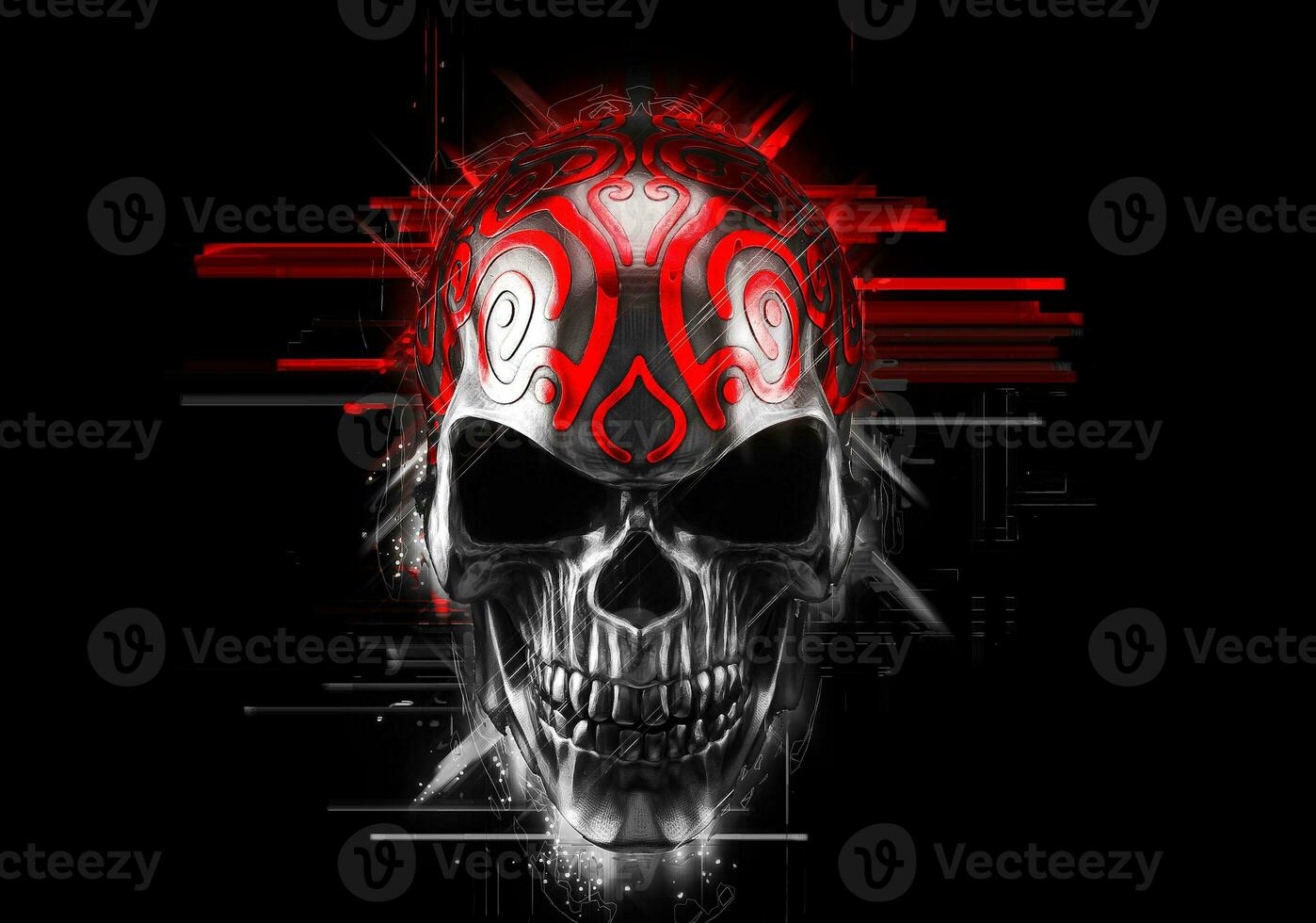 noir démon crâne avec rouge ornements photo